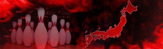 Bowling pins next to map with Japan highlighted